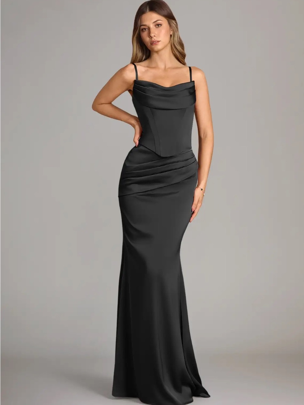 Azazie Sorrel Black Mermaid Strapless Stretch Satin Convertible Dress - Picture 9 of 9